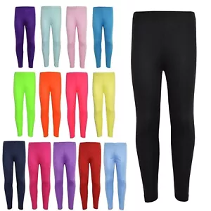 Gilrs Legging Kids Plain Color School Fashion Dance Leggings New Age 5-13 Years - Picture 1 of 42