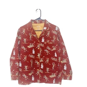 Nick & Nora Pajama Top Sz L Flannel Sleepwear Long Sleeve Sock Monkey Winter   - Picture 1 of 9