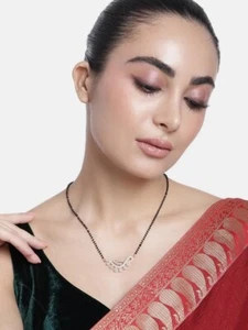 Indian RoseGold Plated Mangalsutra CZ AD Black Bead Choker Chain Women Jewelry - Picture 1 of 4