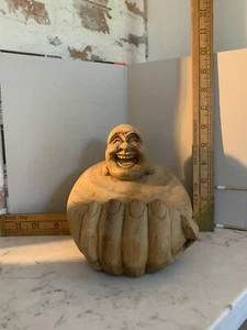 Medium Size Carved Wooden Happy Laughing Buddha Sculpture Figurine Art Decor - Picture 1 of 4