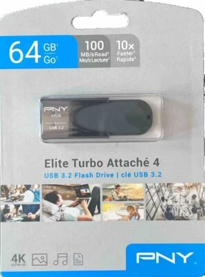 PNY Elite Turbo Attache 4 - 64GB - USB 3.2 Flash Drive Memory Stick 4K Ultra HD - Image 1 of 2