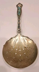 RARE STERLING SILVER ENAMEL PEA SERVER *WHITING DRESDEN* 9" FANTASTIC! - Picture 1 of 24
