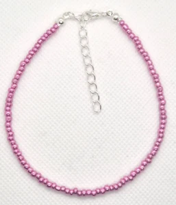 METALLIC PINK SEED BEAD ANKLE BRACELET ANKLET 9" + EXT SB35 - Picture 1 of 2