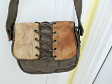  Cowhide and Brown Leather Shoulder Bag Cross Ties Design Lined Handmade