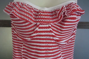 Nautica Swimsuit Strappy Back Bra Top 1 piece Size 12 Molded Soft Cup Pink White - Picture 1 of 4