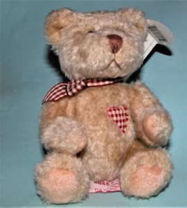 Russ Berrie plush #18915, Valentine, tan bear w heart NEW 5 in. sitting romance - Picture 1 of 3