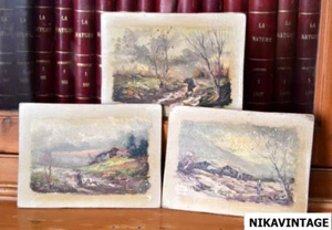 ANTIGUAS 3 PINTURAS AL OLEO FIRMADAS / PAISAJES OTOÑALES SOBRE TABLERO - Imagen 1 de 7
