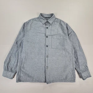 Uniqlo Mens Overshirt Jacket Blue Large Linen Blend Stripped Summer Lightweight - Picture 1 of 7