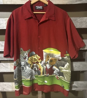 Dragonfly Pool Hall Dog Graphic Button Up Shirt Size Large - Image 1 of 4