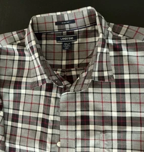 Men’s Lands End 2 XL/T Button Down Plaid Shirt 100% Cotton Long Sleeved - Picture 1 of 6