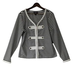 Katherine New York Black White Stripe Anchor Nautical Long Sleeve Blazer Size XL - Picture 1 of 11