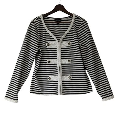 Katherine New York Black White Stripe Anchor Nautical Long Sleeve Blazer Size XL - Image 1 of 4