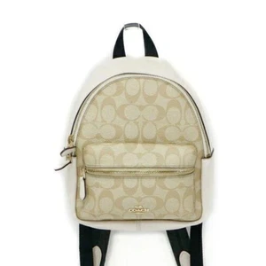 COACH Mini Backpack White Beige Signature - Picture 1 of 3