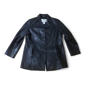 Modern Essentials schwarze Lederjacke Damengröße Petite Medium gebraucht, in einwandfreiem Zustand - Bild 1 von 5