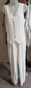 VINTAGE CITY TRIANGLES JUMPSUIT SIZE 9 OFF WHITE EMBROIDERED ATTACHED VEST 5 - Picture 1 of 11