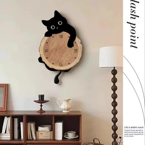 Cartoon Katze Wanduhr Kreative Katze Schwanz Schaukel Wanduhr Quarz Stumm - Bild 1 von 5