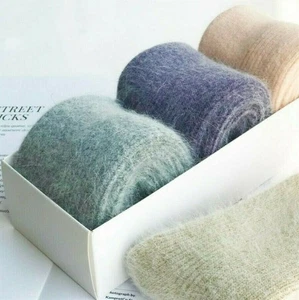 3 Pairs Women 100% Wool Crew Thick Fuzz Heavy Cozy Solid Warm Colors Boot Socks  - Picture 1 of 11