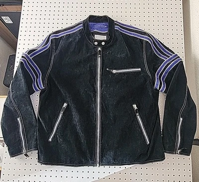 Chaqueta de moto de corredor de gamuza negra Wilson's Leather M Julian azul a rayas XL Y2K NUEVA SIN ETIQUETAS Foto 1 de 4