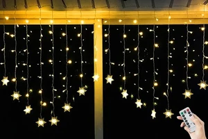 2x1M Schneeflocken Lichtervorhang Warmweiß, USB Weihnachtesbeleuchtung - Bild 1 von 9