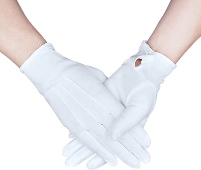 Parade White Cotton Formal Tuxedo Costume Honor Guard Gloves with Snap Cuff, Coi - Image 1 of 4