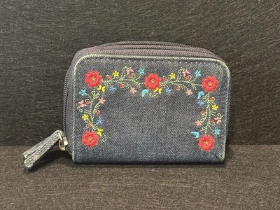 Vintage Wallet/Coin Purse Denim Embroidered Floral 90s Y2K BOHO Cottage Hippie - Image 1 of 4