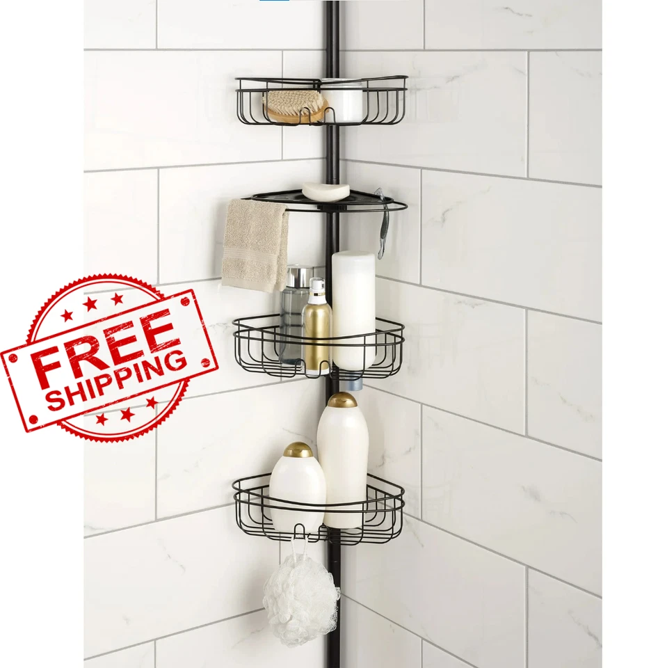 Mainstays Shower Caddy 60 in. to 96 in. 3-Tier Tension Pole