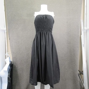 Moon River Kleid Damen klein schwarz gesmoktes Mieder Midi Sommerkleid Baumwolle gefüttert - Bild 1 von 21