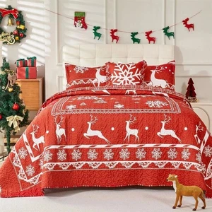 Cmfshape Set Trapunta King Size Natale,Rosso Copriletto Reversibile per Capodanno,... - Foto 1 di 8
