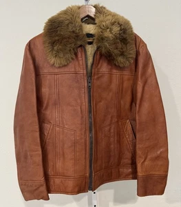 Vintage 70's Ibex of England leather shearling aviator bomber jacket 42 - Picture 1 of 20