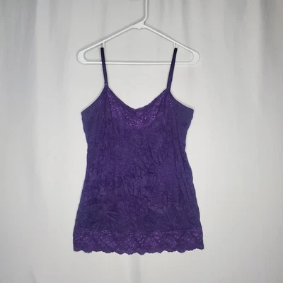 Dressbarn Lace Trim Camisole Tank Top Large Purple Crinkle Y2K Coquette Fairy - Image 1 of 4