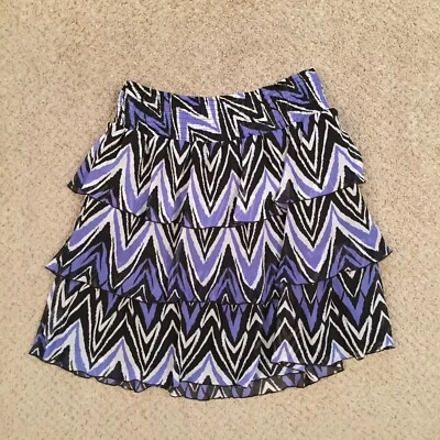 Fashion Bug Tiered Skirt Medium Short Lined Blue Geometric Pull On Casual - Image 1 of 4