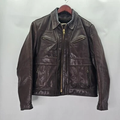 Chaqueta de cuero marrón Schott vintage usada para mujer talla 16 Foto 1 de 4