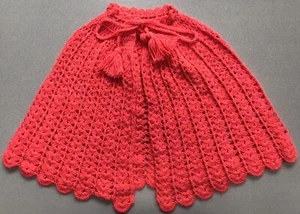Handmade Crochet Pink Salmon Coral  Shawl Cape Cloak Frock Ponco w/Tie Closure - Picture 1 of 6