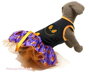 Halloween Christmas Skeleton Jack Black Top Purple Pumkpin Skirt Pet Dog Dress - Picture 1 of 1