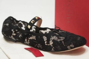 VALENTINO ROCKSTUD BLACK LACE BALLERINA FLAT SHOES 36/5.5 $545 - Picture 1 of 12