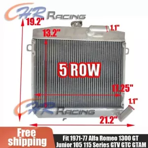 5 Row Radiator for 1971-77 Alfa Romeo 1300 GT Junior 105 115 Series GTV GTC GTAM - Picture 1 of 12