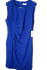 Calvin Klein Sz 10 Sheath Dress Women's Blue Ruched Waist Sleeveless NEW w TAGS - Picture 1 of 7