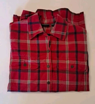 Liz Wear Flannel Red Plaid Metal Button Down Women's Shirt Sz Small Top Pockets  - Image 1 of 4