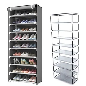 10-Layers Shoe Rack with Dustproof Cover Shoe Shelf Storage Organizer Standing - Picture 1 of 9