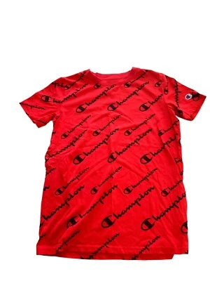 Champion T-Shirt Boys Youth Large Red Short Sleeve All Over Print Crew Neck 6R - Image 1 of 4