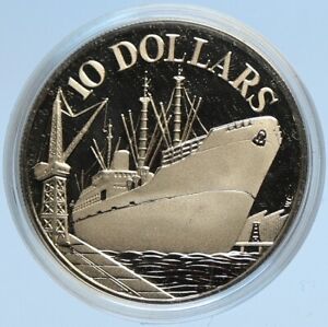 1976 SINGAPORE 10Yr Independence CARGO SHIP Proof Silver 10 Dollars Coin i112975