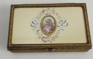 Vintage Brass Filagree Wood Box Cigarette Holder Humidor Small Table Top Display - Picture 1 of 8