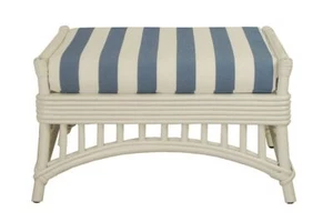 DENIZE HAMPTONS RATTAN OTTOMAN/POUF/FOOTSTOOL WITH CUSHION WHITE/NAVY - Picture 1 of 5