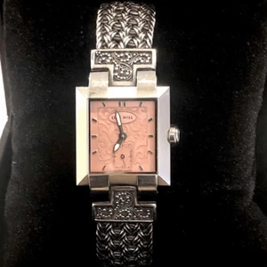 LOIS HILL Pink Face Sterling Silver Thai Weave Bracelet Swiss Watch - Picture 1 of 12