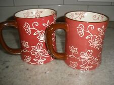 Temptations by Tara Lot of 2 Red Floral Lace Mugs- 16 Ounce (10)