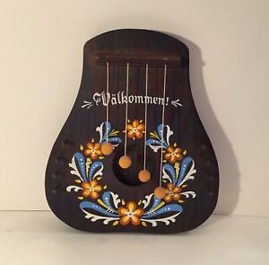 SWEDISH Wood DOOR HARP Scandinavian Shopkeepers Bell Chime Valkommen Folk Art