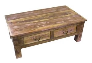 Couch-Tisch mit Schubladen 110cm aus recyceltem Holz - Wohnzimmer Beistelltisch - Bild 1 von 6
