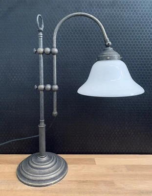 Tischlampe Jugendstil Messing Bankerlampe Glas Schreibtischlampe Antik Stil Deko - Bild 1 von 4