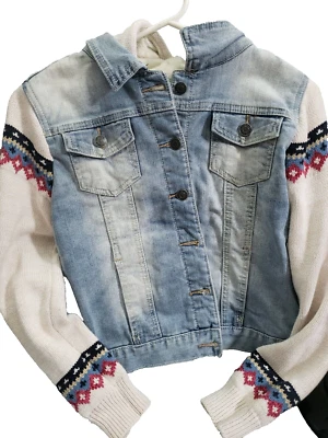 NUEVO CON ETIQUETAS Vigoss Denim & Tostado Suéter Chaqueta Talla 14 Forro de Piel Sintética con Capucha Foto 1 de 3