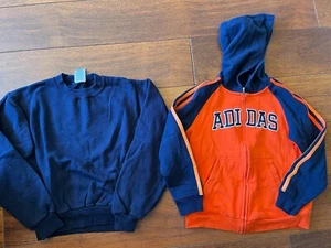 2 boys NAVY SWEATSHIRT SHIRT adidas orange zipper jacket HOODIE LOT size 6 - Picture 1 of 2